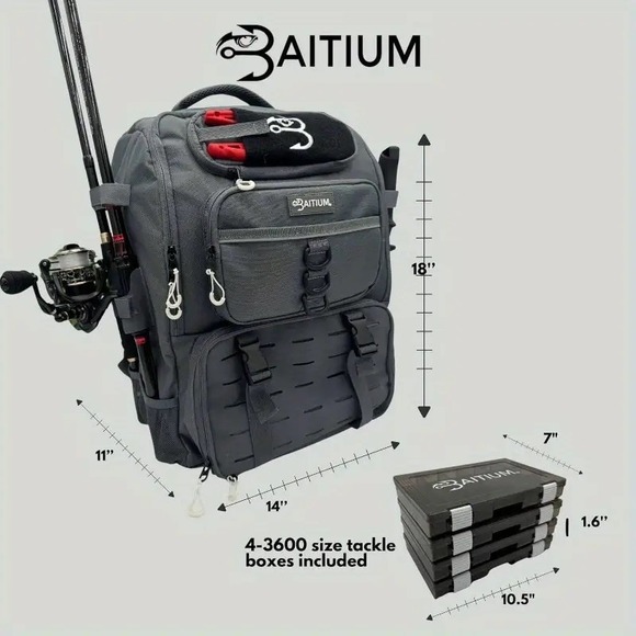 AITIUM Fishing Tackle Backpack With Rod Holder,Rain Cover 40L Cooler Gray NWT - Picture 5 of 9